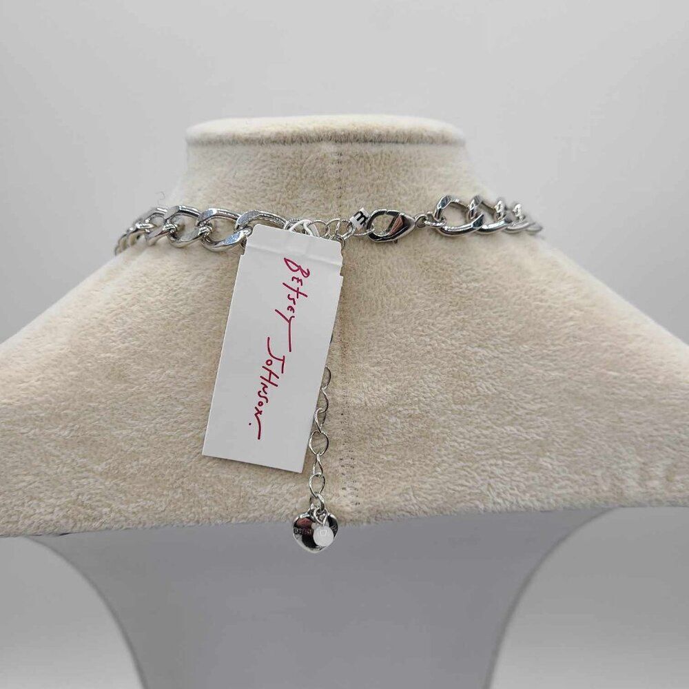 Betsey Johnson Christmas Silver Tone Charm Pearl Statement Necklace NWT! - Picture 5 of 11